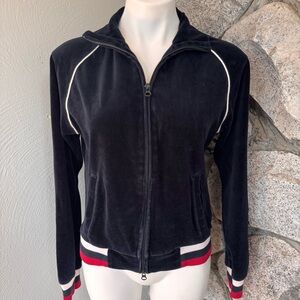 Vintage Tommy Hilfiger Black Velour Velvet Tracksuit Jacket Embroidered